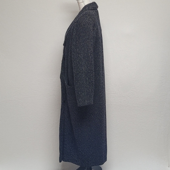 80s Vintage Monette Casuals Black White Speckled Wool Longline Trench Coat 12 - Picture 6 of 14